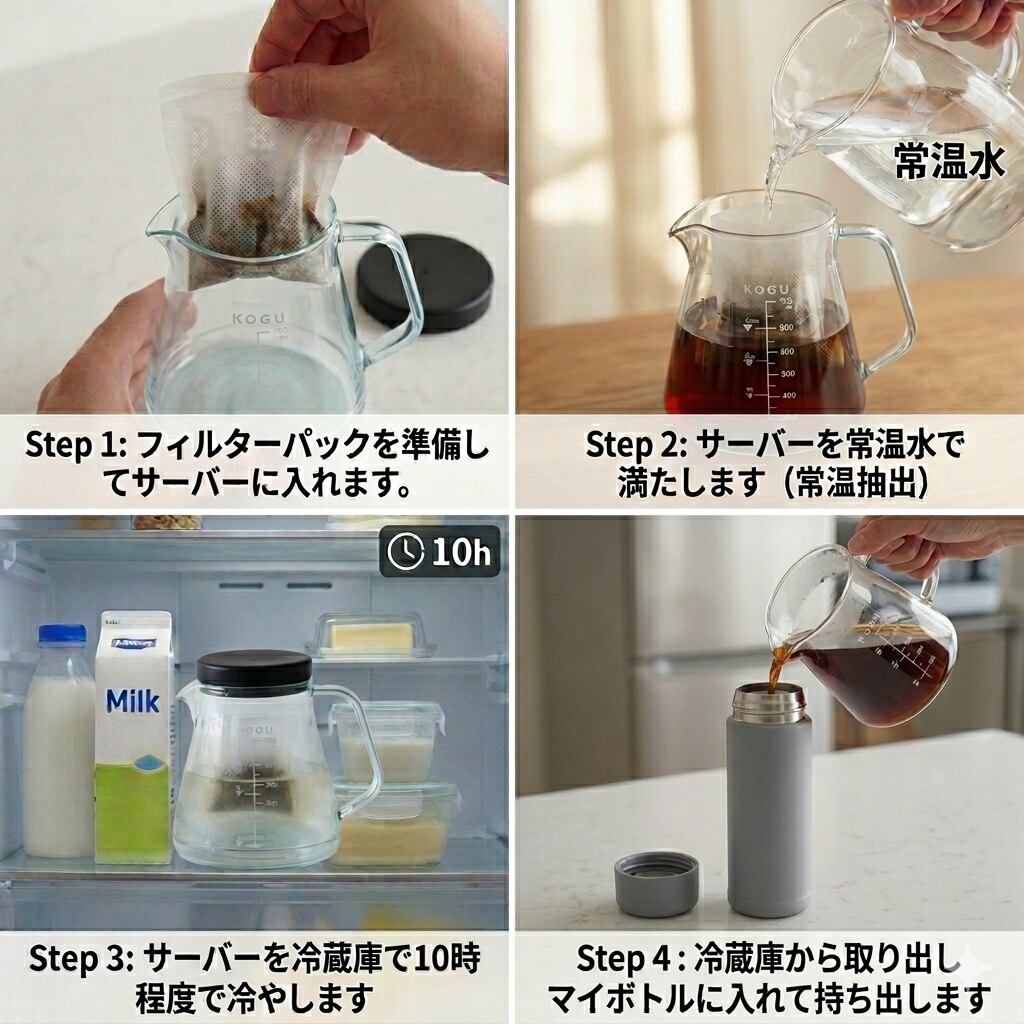 P CABINコーヒーロースターの水出しコーヒーパック、カフェインレス2種豆入りのアイスコーヒー用パック画像