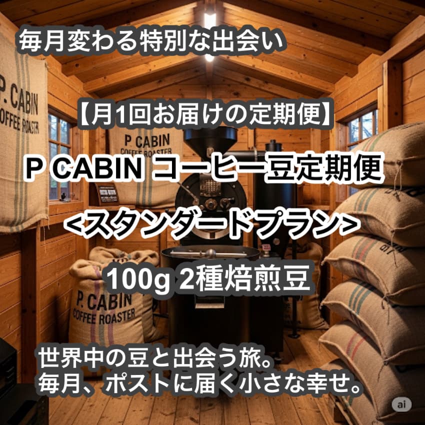 P CABIN コーヒー豆定期便＜スタンダード＞（100g×2種豆）【受注焙煎・自家焙煎コーヒー豆】送料無料（お試し・味比べ・サブスク）