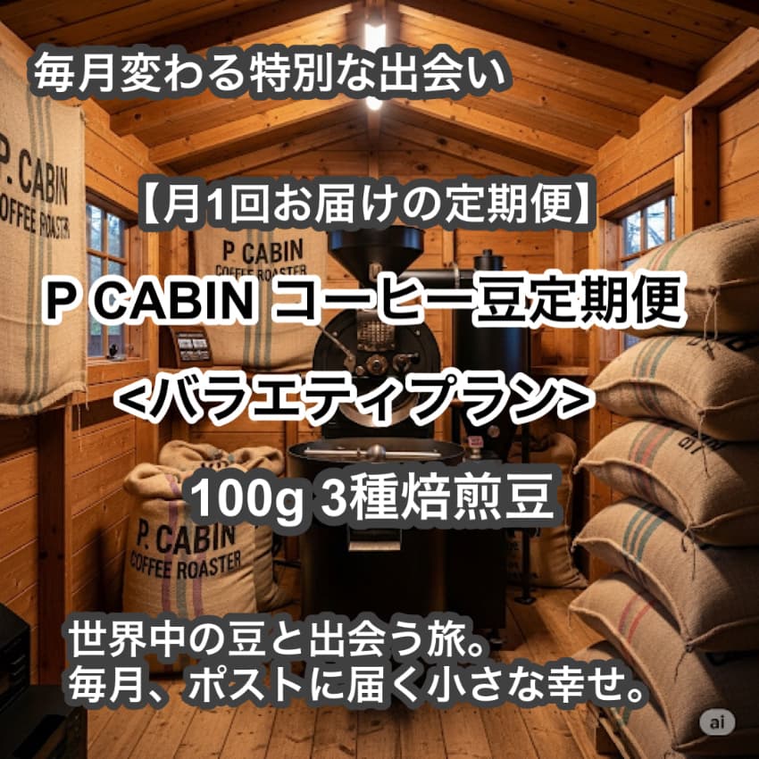 P CABIN コーヒー豆定期便＜バラエティ＞（100g×3種豆）【受注焙煎・自家焙煎コーヒー豆】（お試し・味比べ・サブスク）